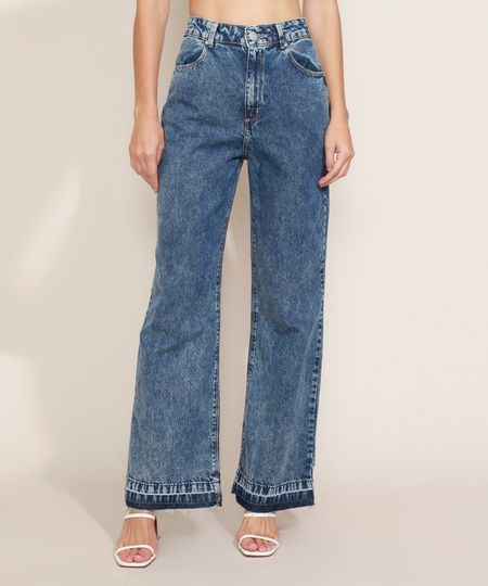 Calca-Jeans-Feminina-Wide-Reta-Cintura-Alta-Marmorizada-com-Barra-Desfeita-Azul-Medio-9971893-Azul_Medio_1 Calca-Jeans-Feminina-Wide-Reta-Cintura-Alta-Marmorizada-com-Barra-Desfeita-Azul-Medio-9971893-Azul_Medio_1