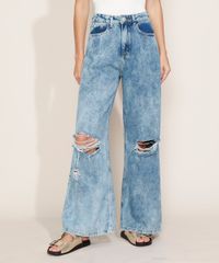 Calca-Jeans-Feminina-Wide-Pantalona-Cintura-Super-Alta-Marmorizada-Destroyed-Azul-Medio-9979014-Azul_Medio_1