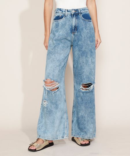 Calca-Jeans-Feminina-Wide-Pantalona-Cintura-Super-Alta-Marmorizada-Destroyed-Azul-Medio-9979014-Azul_Medio_1