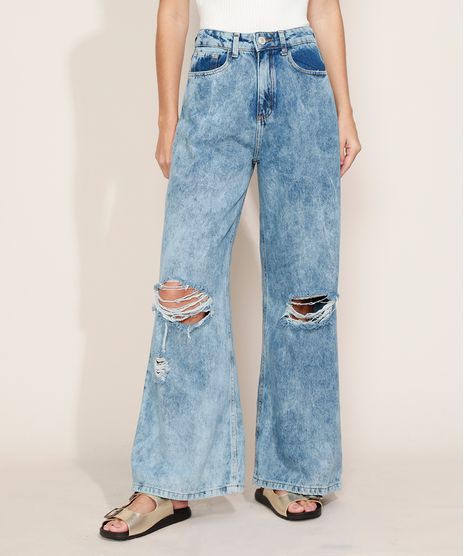 Calca-Jeans-Feminina-Wide-Pantalona-Cintura-Super-Alta-Marmorizada-Destroyed-Azul-Medio-9979014-Azul_Medio_1