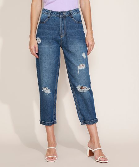 Calca-Jeans-Feminina-Sawary-Baggy-Cintura-Media-Destroyed-com-Martingale-Azul-Escuro-9974645-Azul_Escuro_1