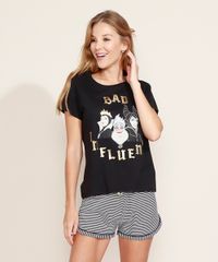Pijama-Feminino-Vilas-Disney-Metalizado-com-Listras-Manga-Curta-Preto-9966064-Preto_1