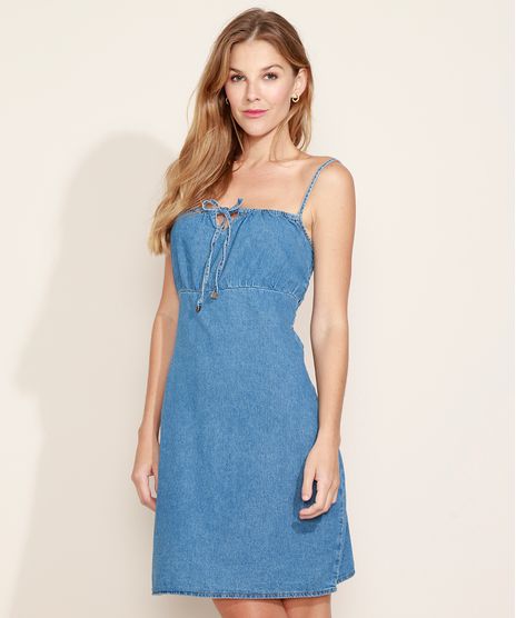 Vestido-Jeans-Feminino-Curto-com-Laco-e-Lastex-Alca-Fina-Azul-Medio-9971577-Azul_Medio_1