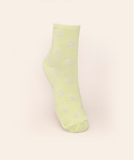 Meia-Feminina-Cano-Alto-Estampada-Cifrao-Verde-Claro-9972130-Verde_Claro_1