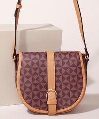 Bolsa-Feminina-Transversal-Pequena-Estampada-Geometrica-com-Fivela-Marrom-9915793-Marrom_1