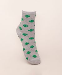 Meia-Feminina-Cano-Alto-Estampada-Trevo-de-Quatro-Folhas-Cinza-Mescla-9972130-Cinza_Mescla_1