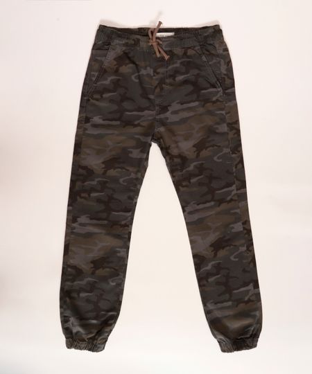 Calca-Juvenil-de-Sarja-Jogger-Estampada-Camuflada-com-Bolsos-Verde-Militar-9964999-Verde_Militar_1