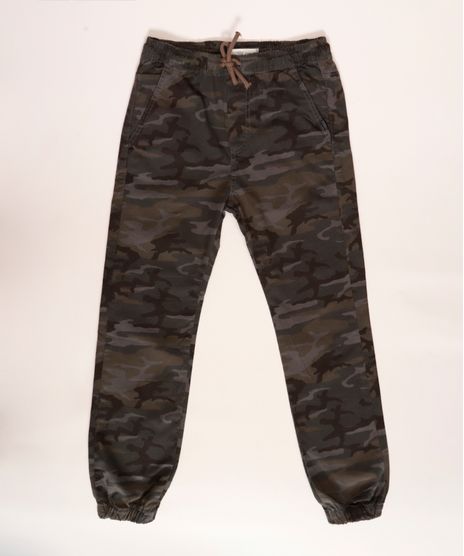 Calca-Juvenil-de-Sarja-Jogger-Estampada-Camuflada-com-Bolsos-Verde-Militar-9964999-Verde_Militar_1