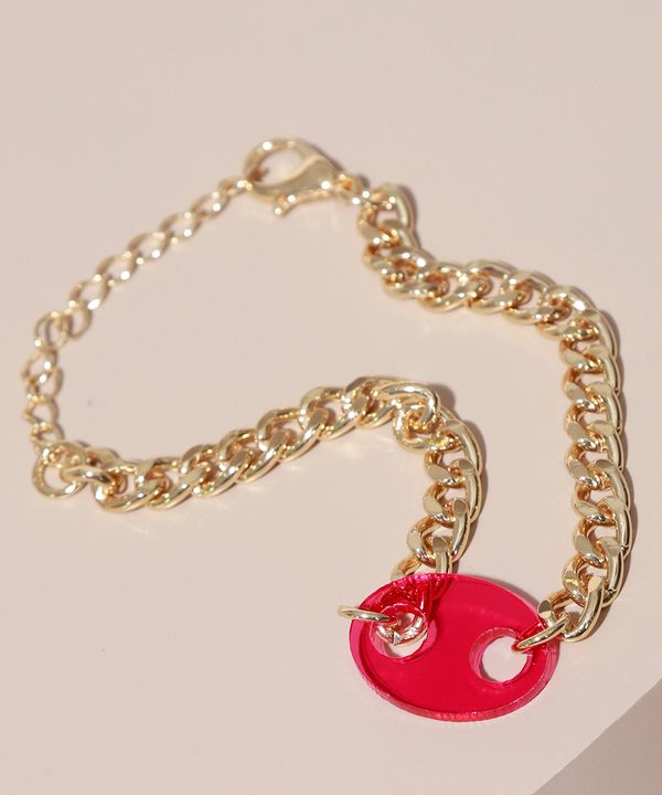 Pulseira Feminina com Elo em Acrílico Dourada Único