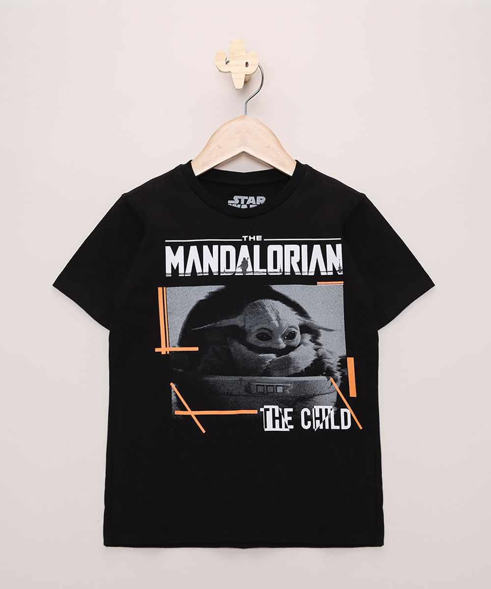Camiseta Infantil Mandalorian Manga Curta Preta