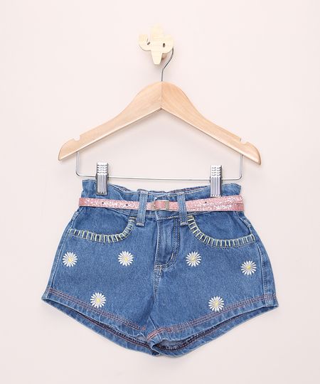 Short-Jeans-Infantil-com-Bordado-de-Margaridas-e-Cinto-Azul-Medio-9965682-Azul_Medio_1