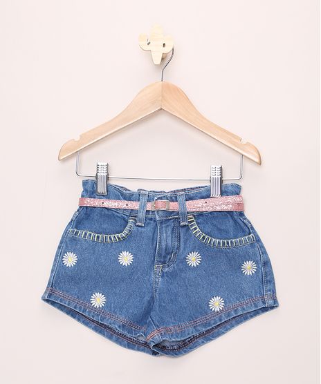 Short-Jeans-Infantil-com-Bordado-de-Margaridas-e-Cinto-Azul-Medio-9965682-Azul_Medio_1