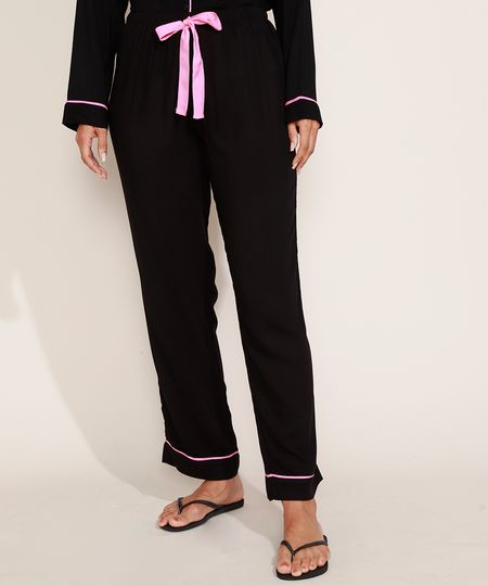 Calca-de-Pijama-Feminina-com-Vivo-Contrastante-e-Laco-Preta-9970115-Preto_1