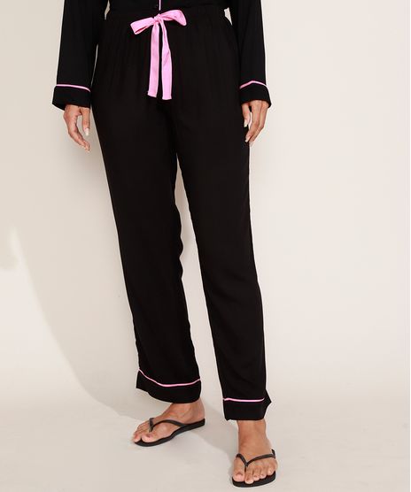 Calca-de-Pijama-Feminina-com-Vivo-Contrastante-e-Laco-Preta-9970115-Preto_1