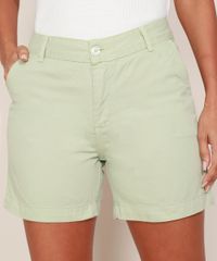 Short-de-Sarja-Feminino-Midi-Alfaiatado-Cintura-Alta-com-Bolsos-Verde-Claro-9967134-Verde_Claro_1