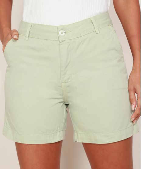 Short-de-Sarja-Feminino-Midi-Alfaiatado-Cintura-Alta-com-Bolsos-Verde-Claro-9967134-Verde_Claro_1