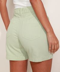 Short-de-Sarja-Feminino-Midi-Alfaiatado-Cintura-Alta-com-Bolsos-Verde-Claro-9967134-Verde_Claro_2