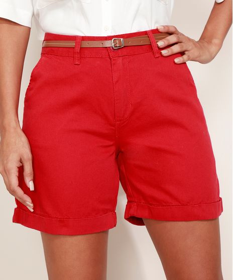 Bermuda-de-Sarja-Feminina-Cintura-Alta-Alfaiatada-com-Cinto-Vermelha-9967352-Vermelho_1