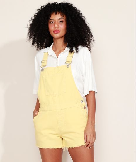 Jardineira-de-Sarja-Feminina-Relaxed-com-Bolsos-e-Barra-Desfiada-Amarela-9968461-Amarelo_1