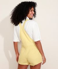 Jardineira-de-Sarja-Feminina-Relaxed-com-Bolsos-e-Barra-Desfiada-Amarela-9968461-Amarelo_2