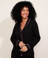 Camisa-de-Pijama-Feminina-com-Vivo-Contrastante-Manga-Longa-Preta-9970117-Preto_1