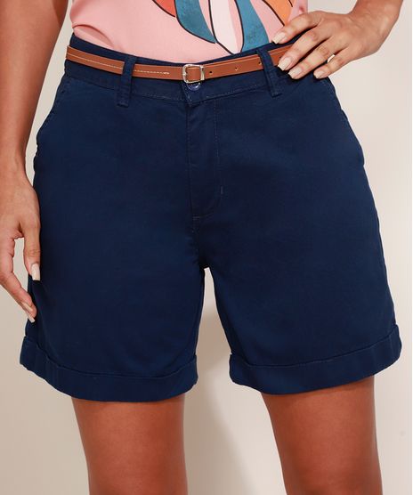 Bermuda-de-Sarja-Feminina-Cintura-Alta-Alfaiatada-com-Cinto-Azul-Marinho-9967355-Azul_Marinho_1