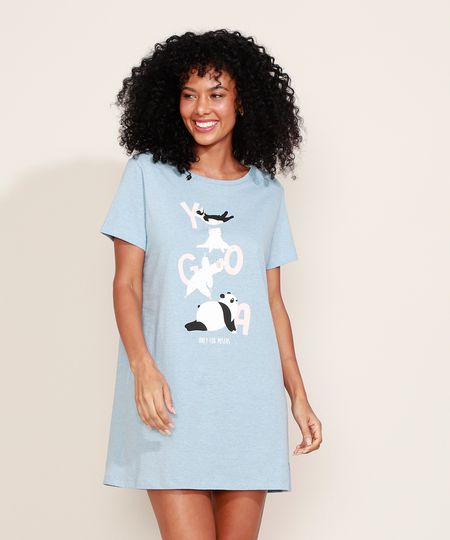 Camisola-Feminina-Bichos-Yoga-Manga-Curta-Azul-Claro-9966062-Azul_Claro_1