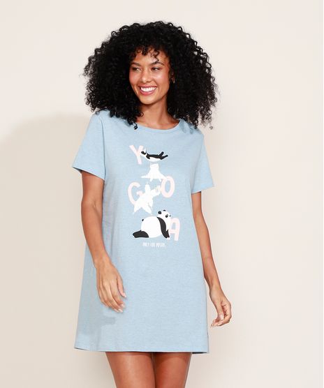 Camisola-Feminina-Bichos-Yoga-Manga-Curta-Azul-Claro-9966062-Azul_Claro_1