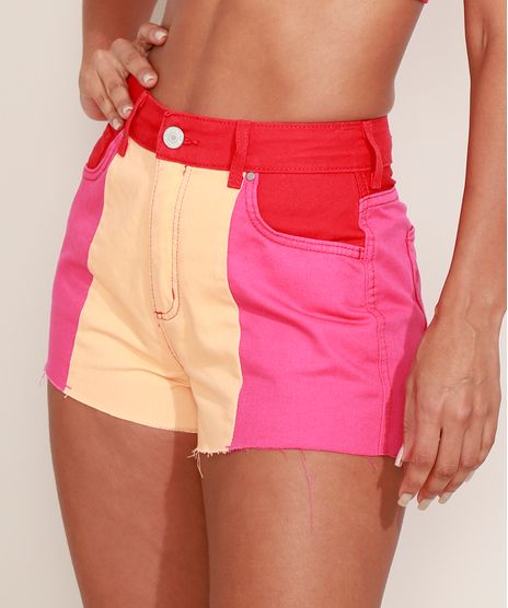 Short-de-Sarja-Feminino-Cintura-Super-Alta-Tricolor-com-Barra-a-Fio-Multicor-9971210-Multicor_1
