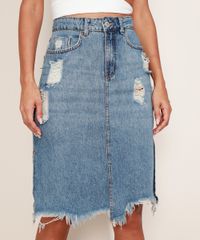 Saia-Jeans-Feminina-Midi-Marmorizada-Destroyed-com-Fendas-Azul-Medio-9975151-Azul_Medio_1