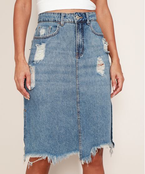 Saia-Jeans-Feminina-Midi-Marmorizada-Destroyed-com-Fendas-Azul-Medio-9975151-Azul_Medio_1