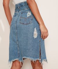 Saia-Jeans-Feminina-Midi-Marmorizada-Destroyed-com-Fendas-Azul-Medio-9975151-Azul_Medio_2