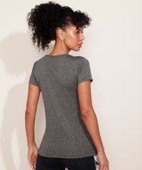 Blusa Esportiva Feminina Decote Redondo Cinza costas