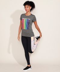 Blusa Esportiva Feminina Decote Redondo Cinza
