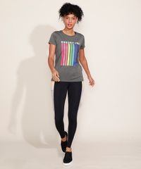Blusa Esportiva Feminina Decote Redondo Cinza