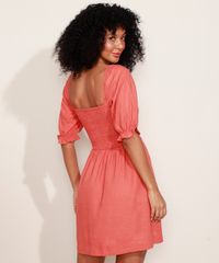 Vestido-Feminino-Curto-com-Linho-e-Lastex-Manga-Bufante-Coral-9974782-Coral_2