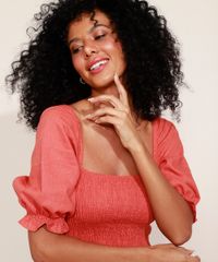 Vestido-Feminino-Curto-com-Linho-e-Lastex-Manga-Bufante-Coral-9974782-Coral_6