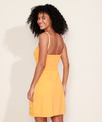 Vestido-de-Sarja-Feminino-Curto-com-Laco-e-Lastex-Alca-Fina-Laranja-Claro-9971578-Laranja_Claro_2 Vestido-de-Sarja-Feminino-Curto-com-Laco-e-Lastex-Alca-Fina-Laranja-Claro-9971578-Laranja_Claro_2