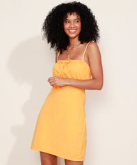 Vestido-de-Sarja-Feminino-Curto-com-Laco-e-Lastex-Alca-Fina-Laranja-Claro-9971578-Laranja_Claro_5 Vestido-de-Sarja-Feminino-Curto-com-Laco-e-Lastex-Alca-Fina-Laranja-Claro-9971578-Laranja_Claro_5