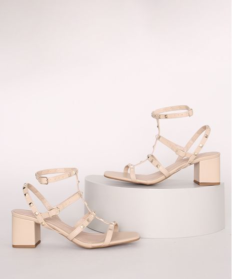 Sandalia-Feminina-Oneself-com-Rebites-Salto-Grosso-Medio-Bege-Claro-9722116-Bege_Claro_1