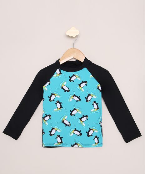 Blusa-de-Praia-Infantil-DeMillus-Estampada-Pinguins-Manga-Longa-com-Protecao-UV50--Preta-9972598-Preto_1