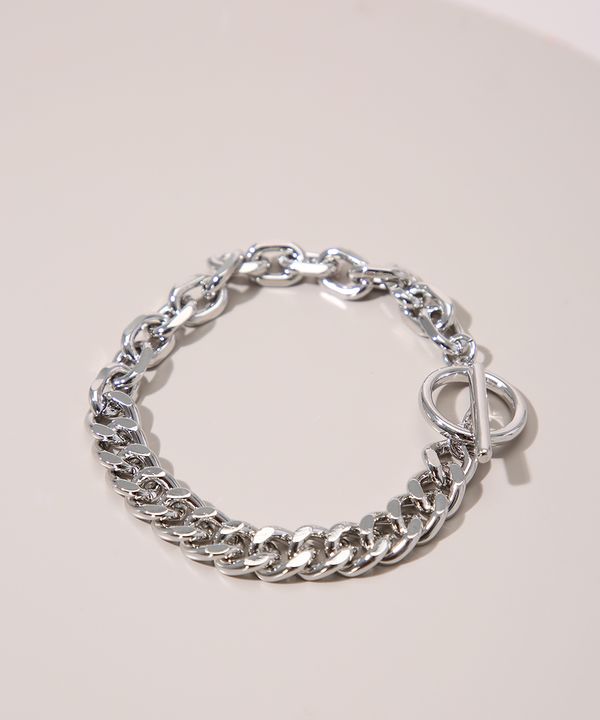 Pulseira Feminina com Correntes Prateada Único