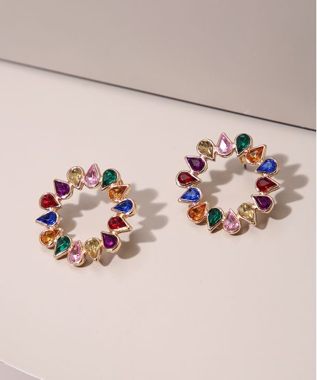 Brinco-Feminino-Redondo-com-Pedras-Coloridas-Dourado-9962209-Dourado_1