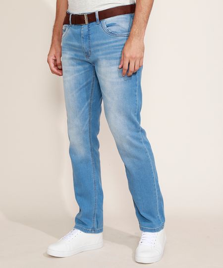 Calca-Jeans-Masculina-Reta-com-Cinto-Azul-Claro-9967165-Azul_Claro_1
