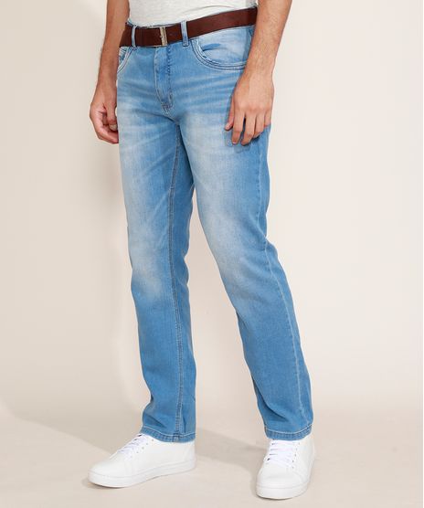 Calca-Jeans-Masculina-Reta-com-Cinto-Azul-Claro-9967165-Azul_Claro_1