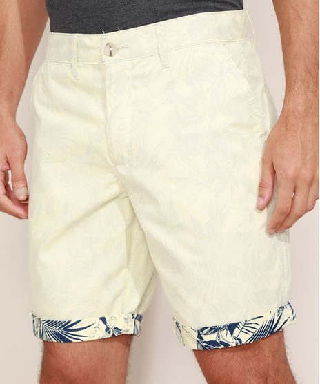 Bermuda-de-Sarja-Masculina-Reta-Chino-Estampada-de-Folhagem-Amarela-Claro-9967053-Amarelo_Claro_1