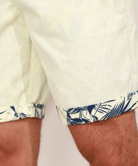 Bermuda-de-Sarja-Masculina-Reta-Chino-Estampada-de-Folhagem-Amarela-Claro-9967053-Amarelo_Claro_4