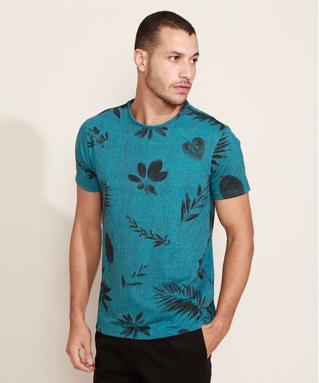Camiseta-Masculina-Slim-Listrada-com-Folhagem-Manga-Curta-Gola-Careca-Azul-Petroleo-9960289-Azul_Petroleo_1