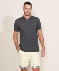 Polo-de-Piquet-Masculina-Tradicional-Manga-Curta-Gola-Padre-em-Suede-Cinza-Mescla-Escuro-9965298-Cinza_Mescla_Escuro_1