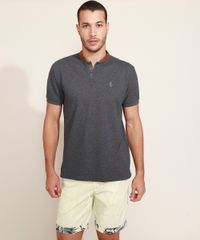 Polo-de-Piquet-Masculina-Tradicional-Manga-Curta-Gola-Padre-em-Suede-Cinza-Mescla-Escuro-9965298-Cinza_Mescla_Escuro_3